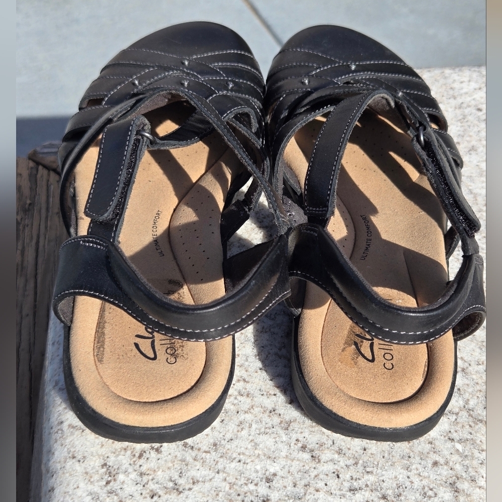 Clarks Collection Sz 9.5 Leather Fisherman Sandals Elizabelle Sea Black - Picture 5 of 15